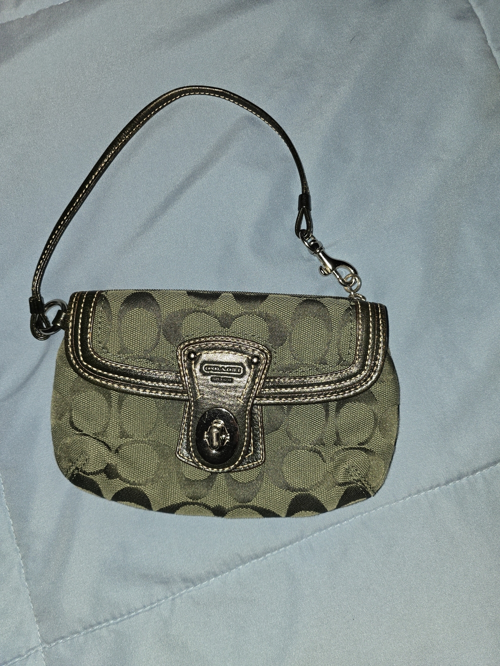 Coach Signature Canvas Mini Wristlet in Olive Green